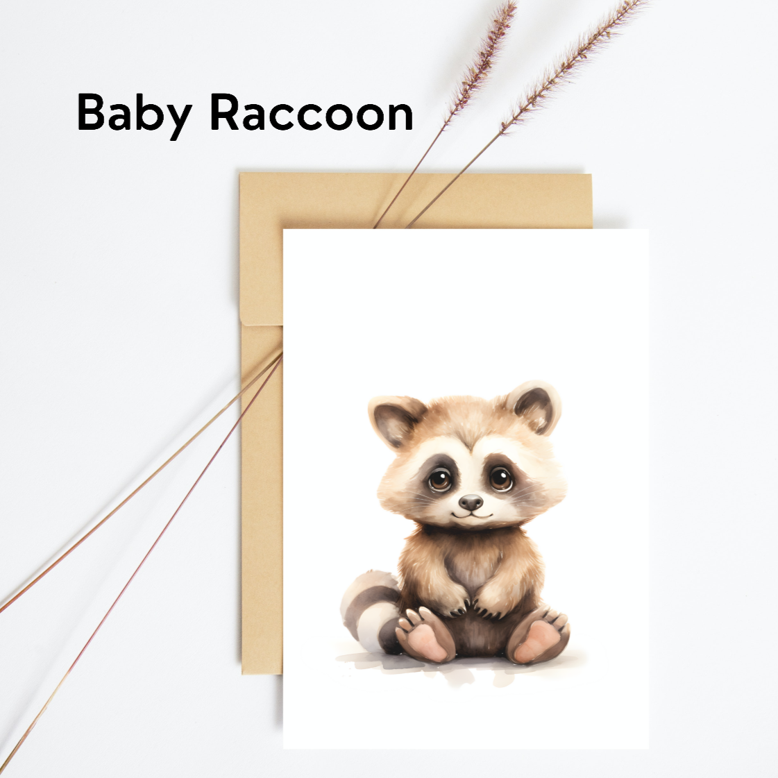 blank greeting card raccoon