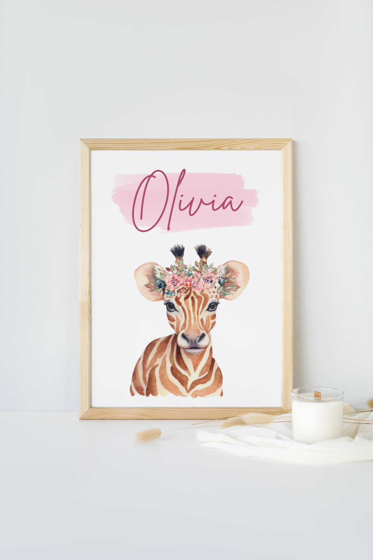 Giraffe image with personalised baby name