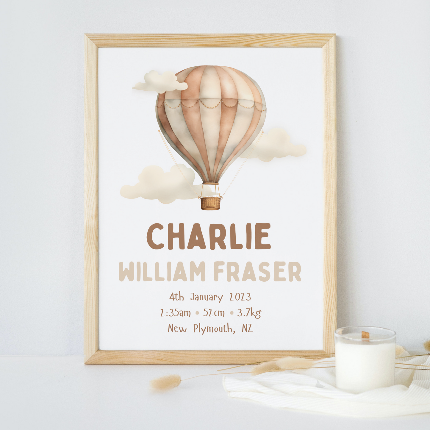 Birth Poster - Hot Air Balloon - Neutral