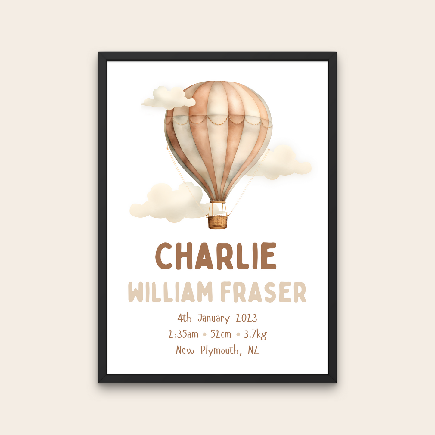 Birth Poster - Hot Air Balloon - Neutral