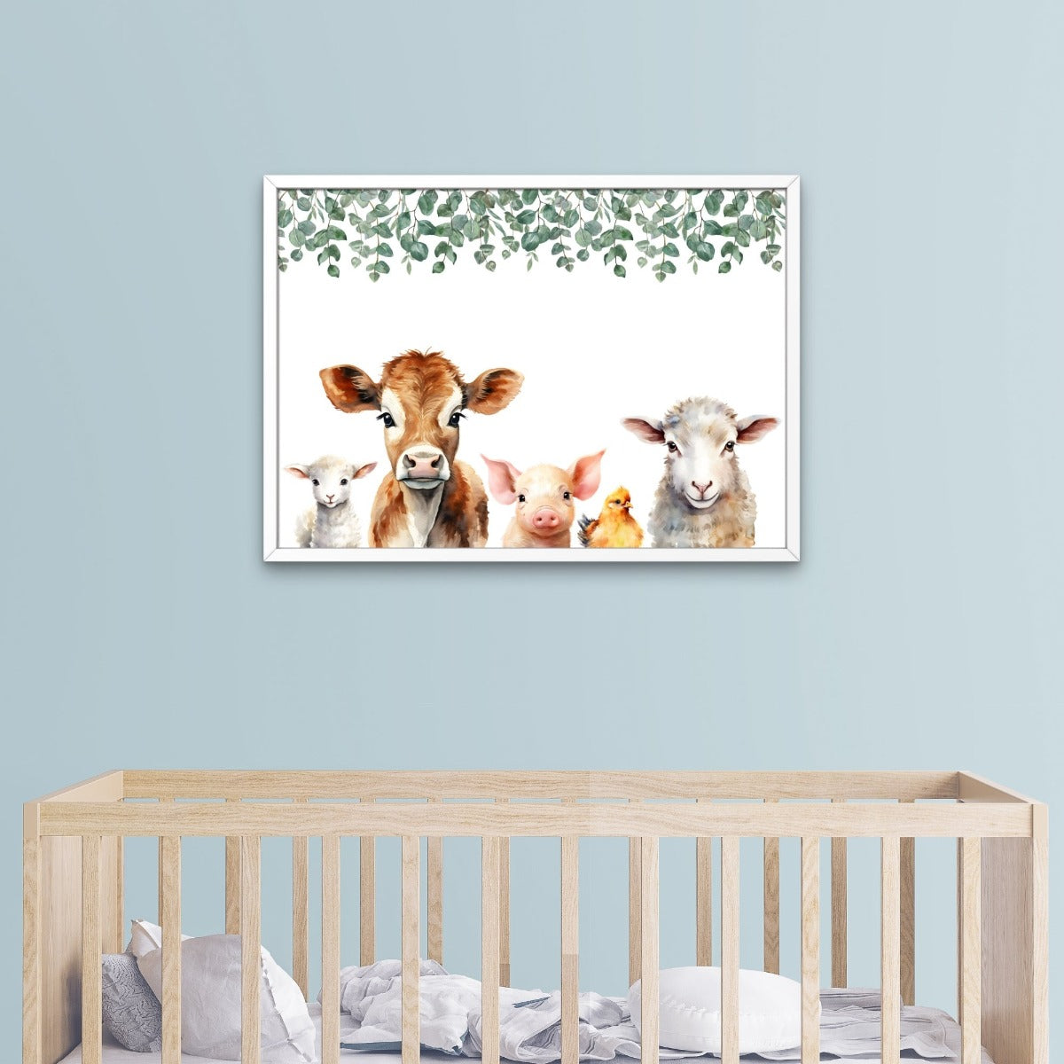 Farm friends nursery print mockup blue nursery