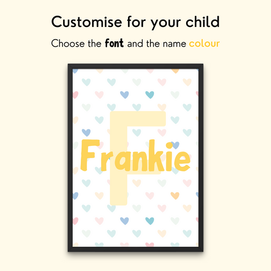 Personalised prints mockup image with font and colour preferences for customer