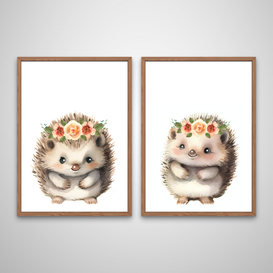 Mockup image of nursery hedgehog prints.