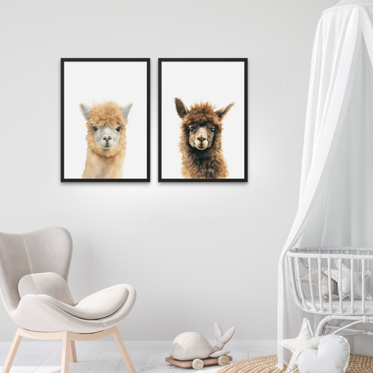 Nursery art two alpaca mockup prints