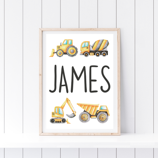 Personalised Name - Construction Vehicles