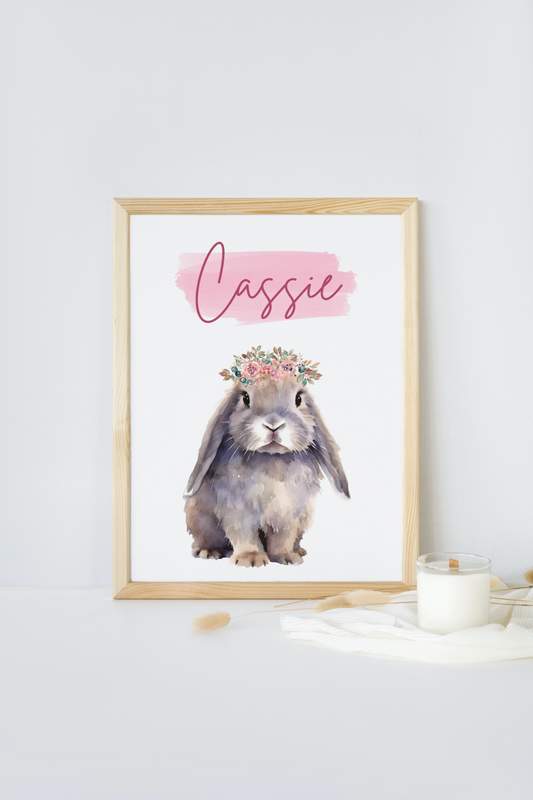 Personalised bunny print for nursery decor