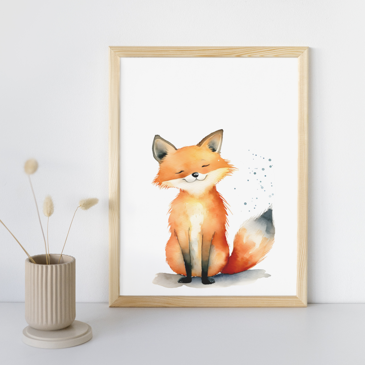 Mockup of woodland fox watercolour on shelf