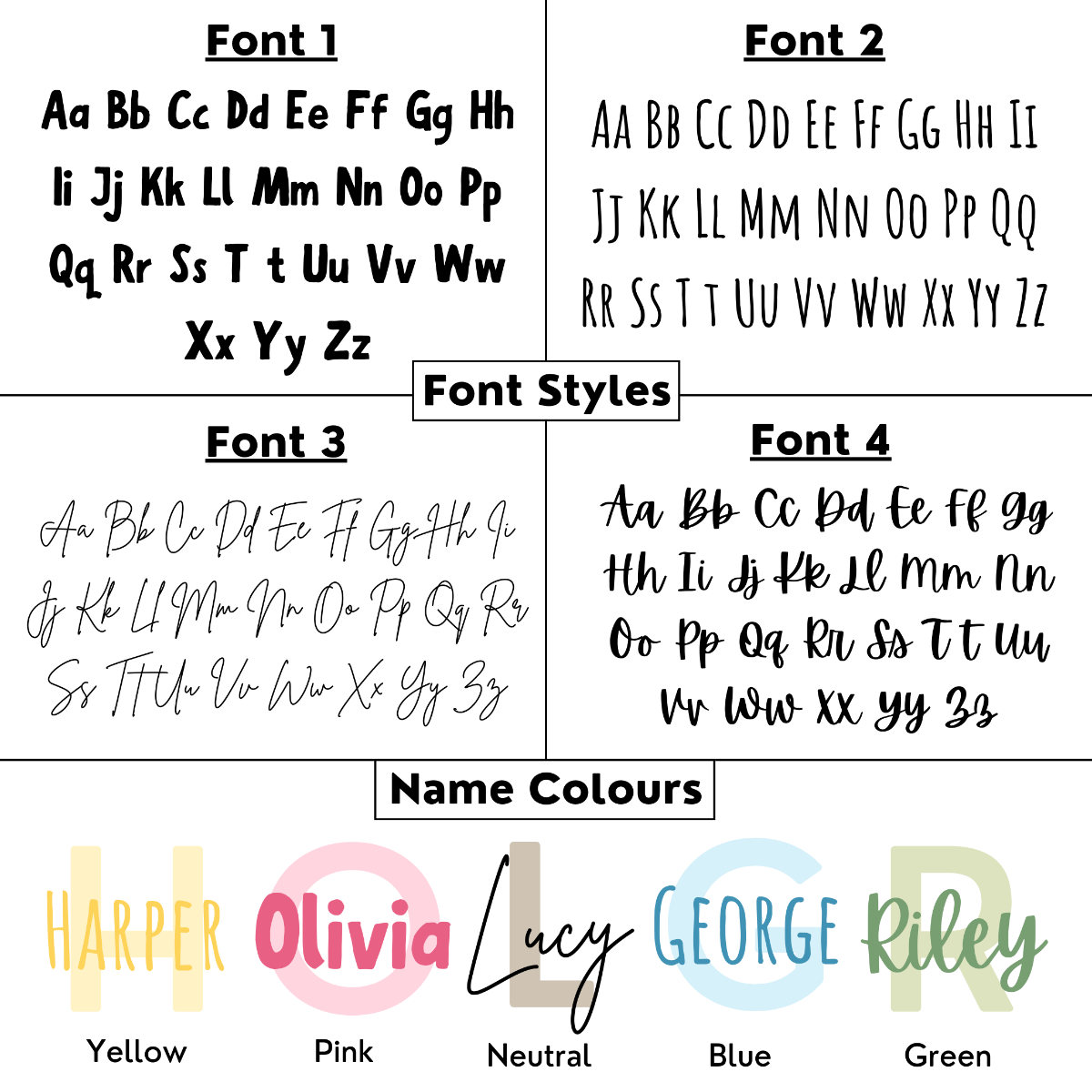 Personalised prints mockup image with font and colour preferences for customer
