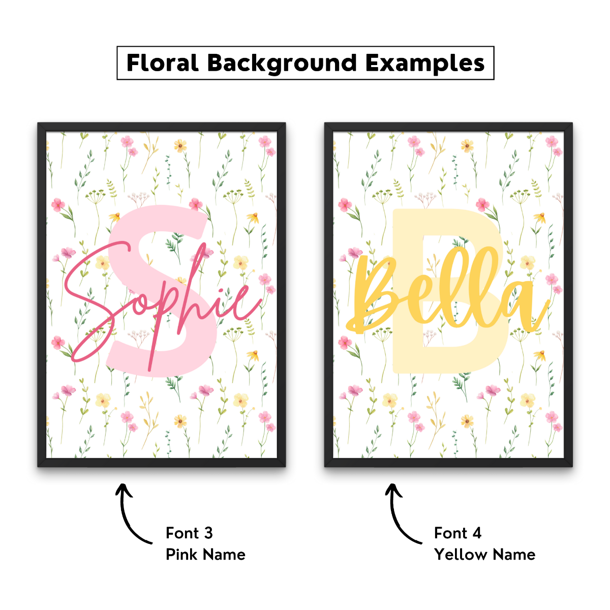 Personalised prints mockup image with font and colour preferences for customer
