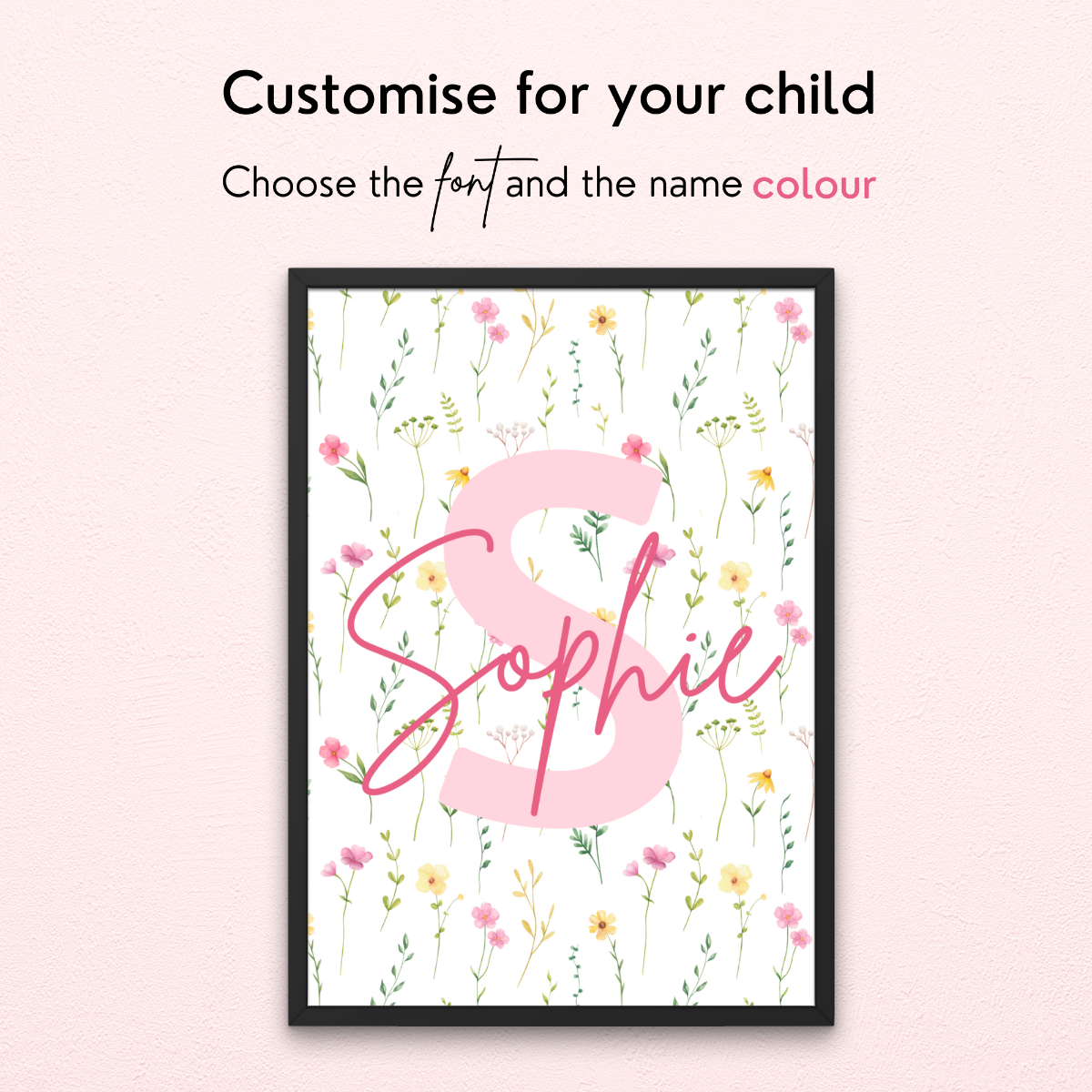 Personalised prints mockup image with font and colour preferences for customer
