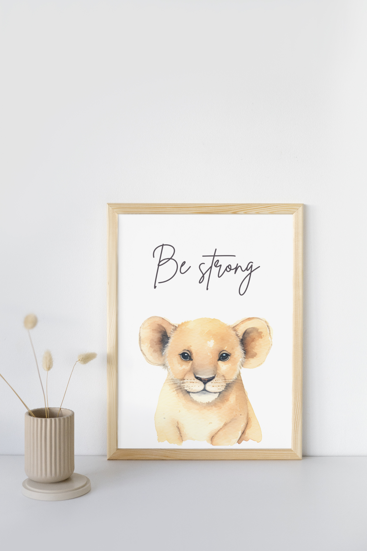 Mockup of safari lion with message be strong