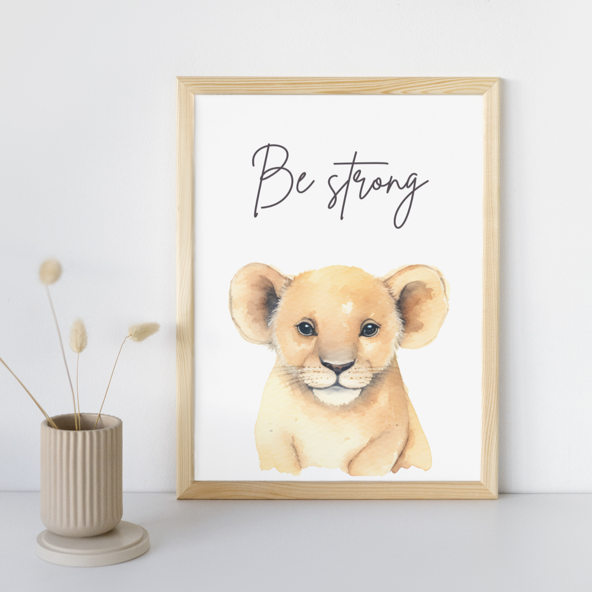 Mockup of safari lion with message be strong