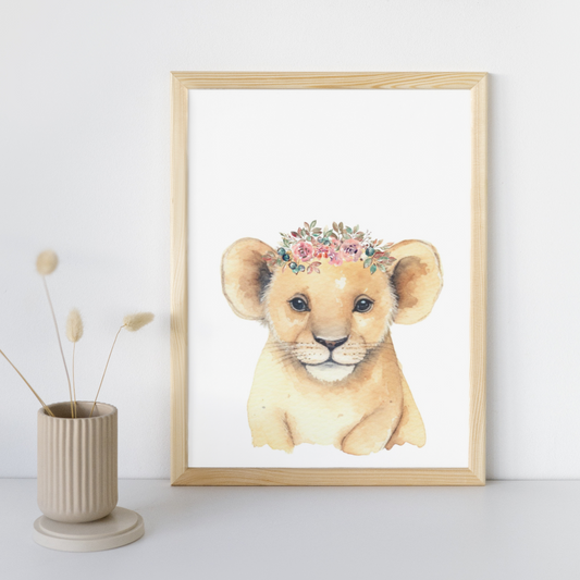 Mockup of safari lion print with floral headpiece