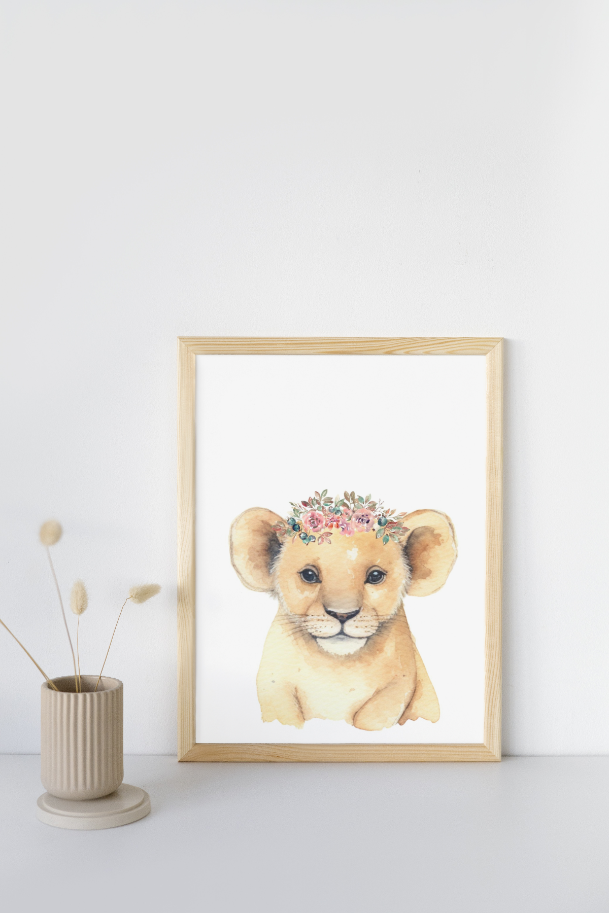 Mockup of safari lion print with floral headpiece