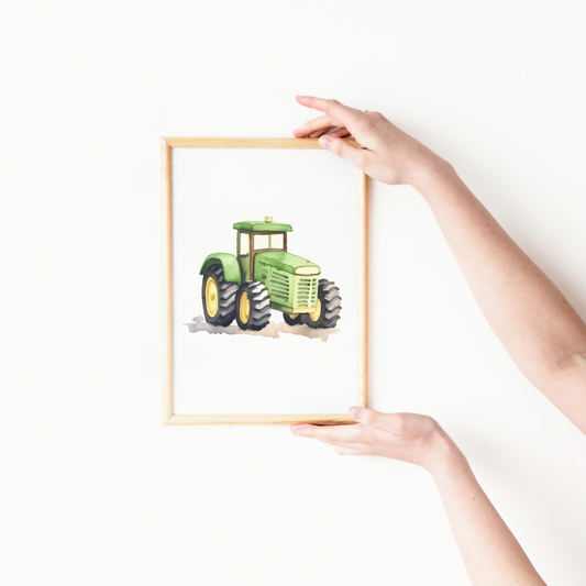 Mockup of vintage green tractor wall art print