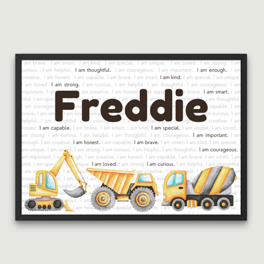 Personalised Affirmations Print - Construction Vehicles