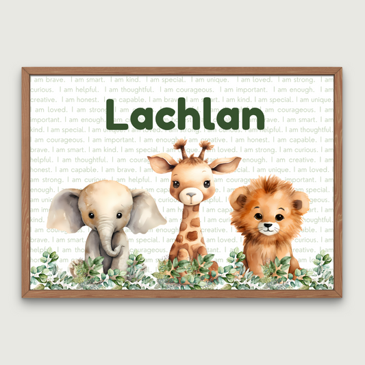 Personalised Affirmations Print - Safari Animals